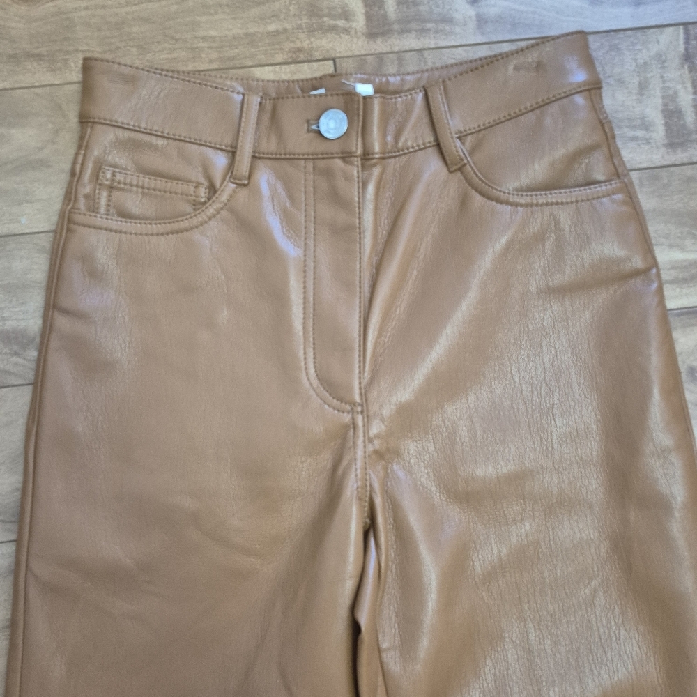 Wilfred Aritzia Women's Cognac Edgy Faux Leather Melina Cropped Pant Size 0 - Picture 6 of 10